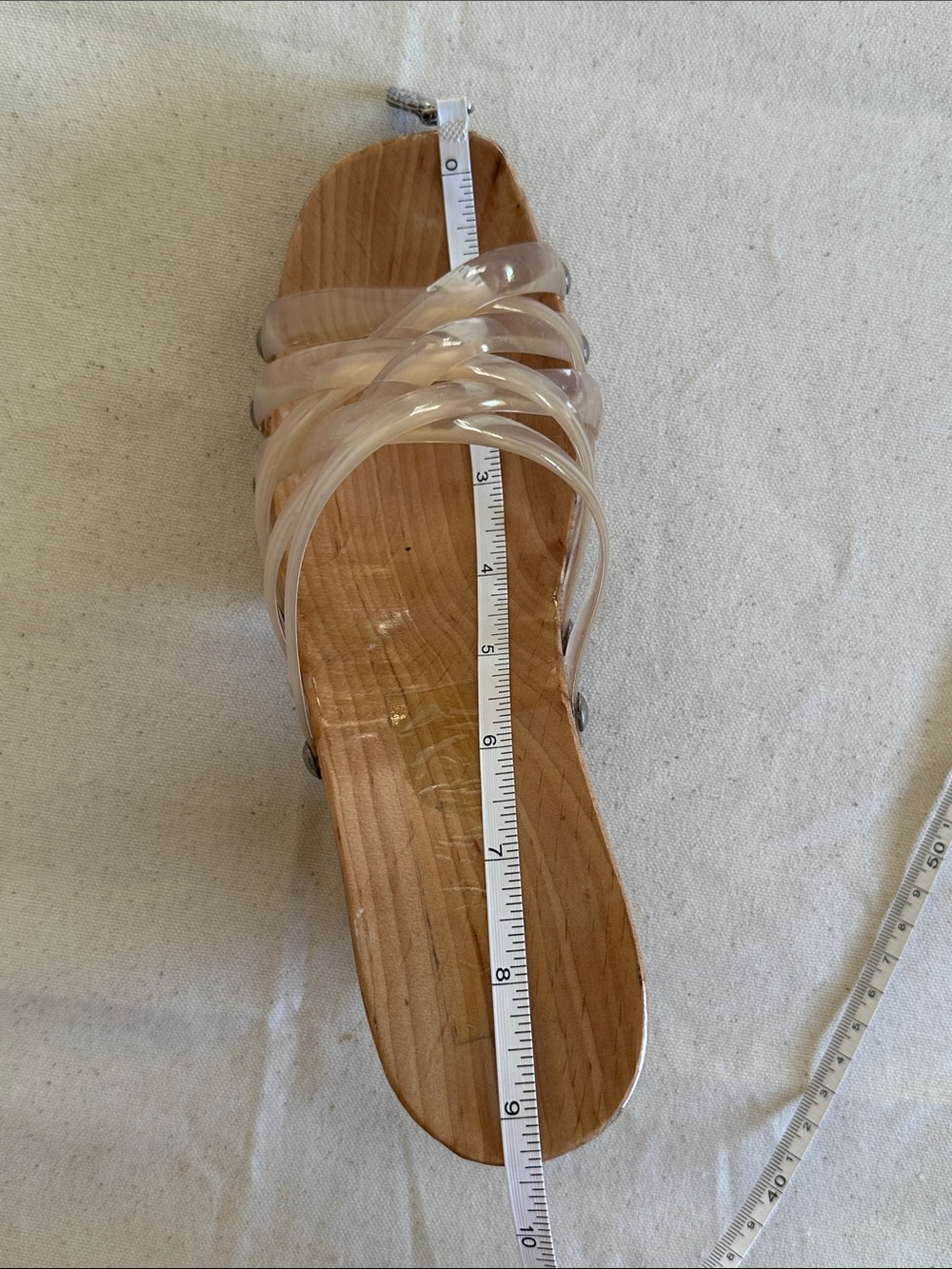 Vintage Clear Strappy Wood Block Heel Sandals - Picture 7 of 11